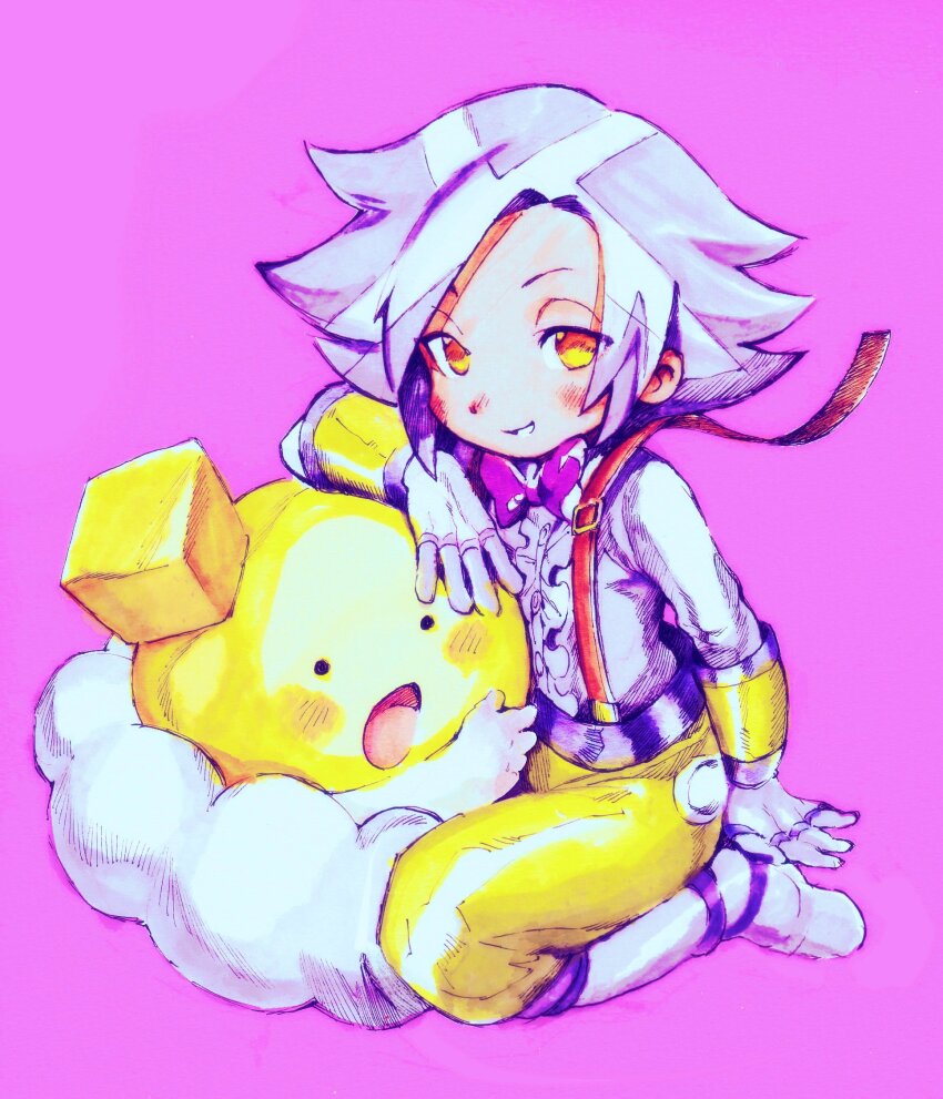 1boy, blush, bow, bowtie, center_frills, dress_shirt, ex_(puyopuyo), fingerless_gloves