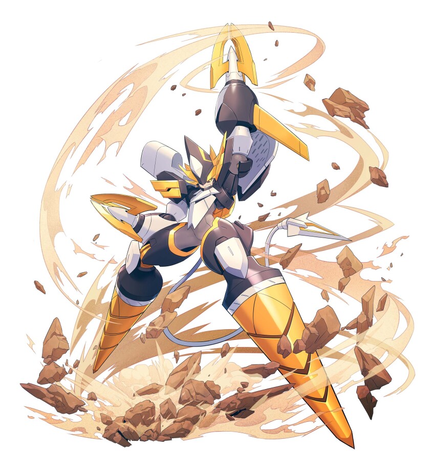 1girl, absurdres, arm_up, azure_striker_gunvolt, azure_striker_gunvolt_3, black_sclera, blonde_hair, claw_(weapon)