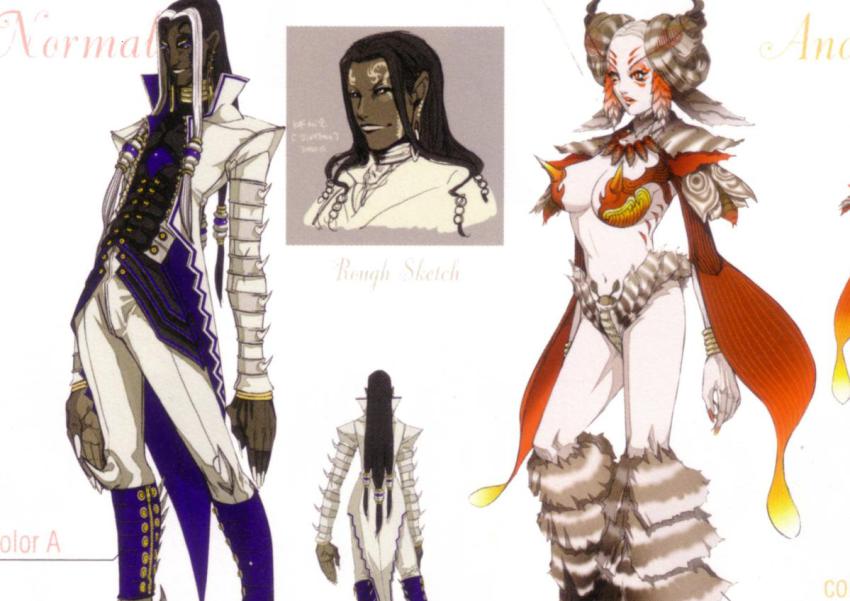 1boy, 1girl, breasts, colored_skin, dark_skin, earrings, jewelry, jivatma