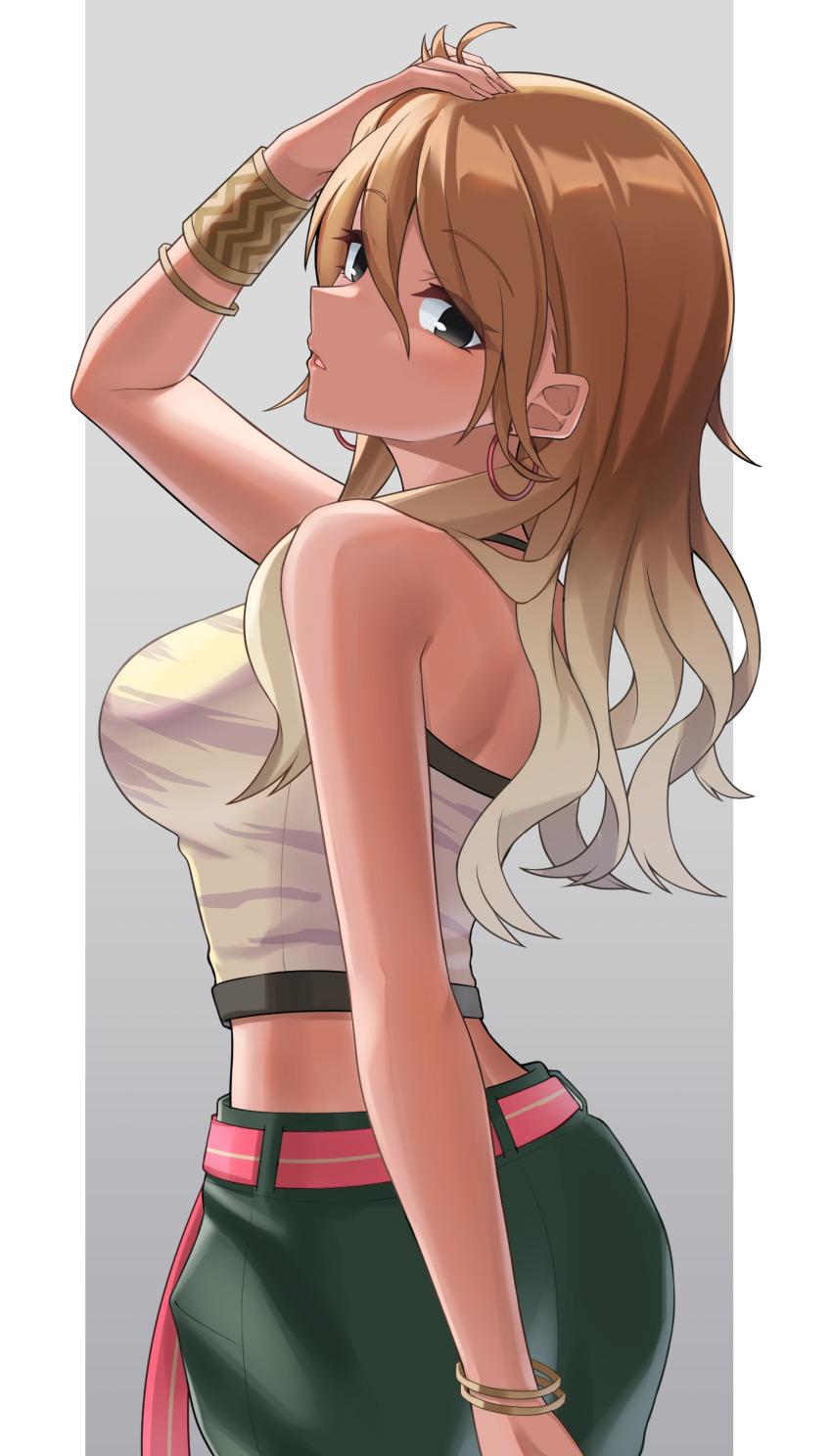 1girl, :o, absurdres, belt, blonde_hair, breasts, camellia_90, commentary_request