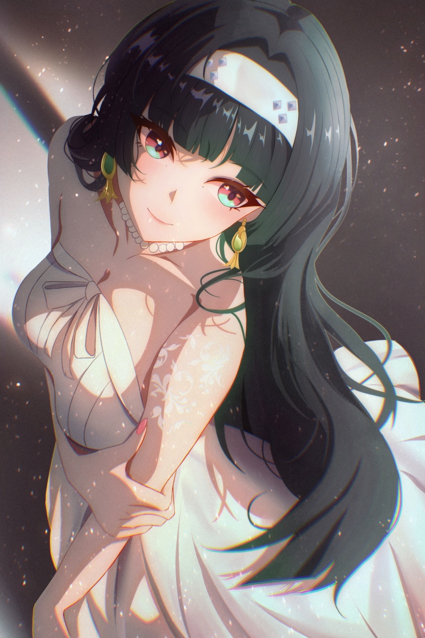 1girl, absurdres, alternate_costume, astra_yao, black_hair, breasts, cleavage, closed_mouth