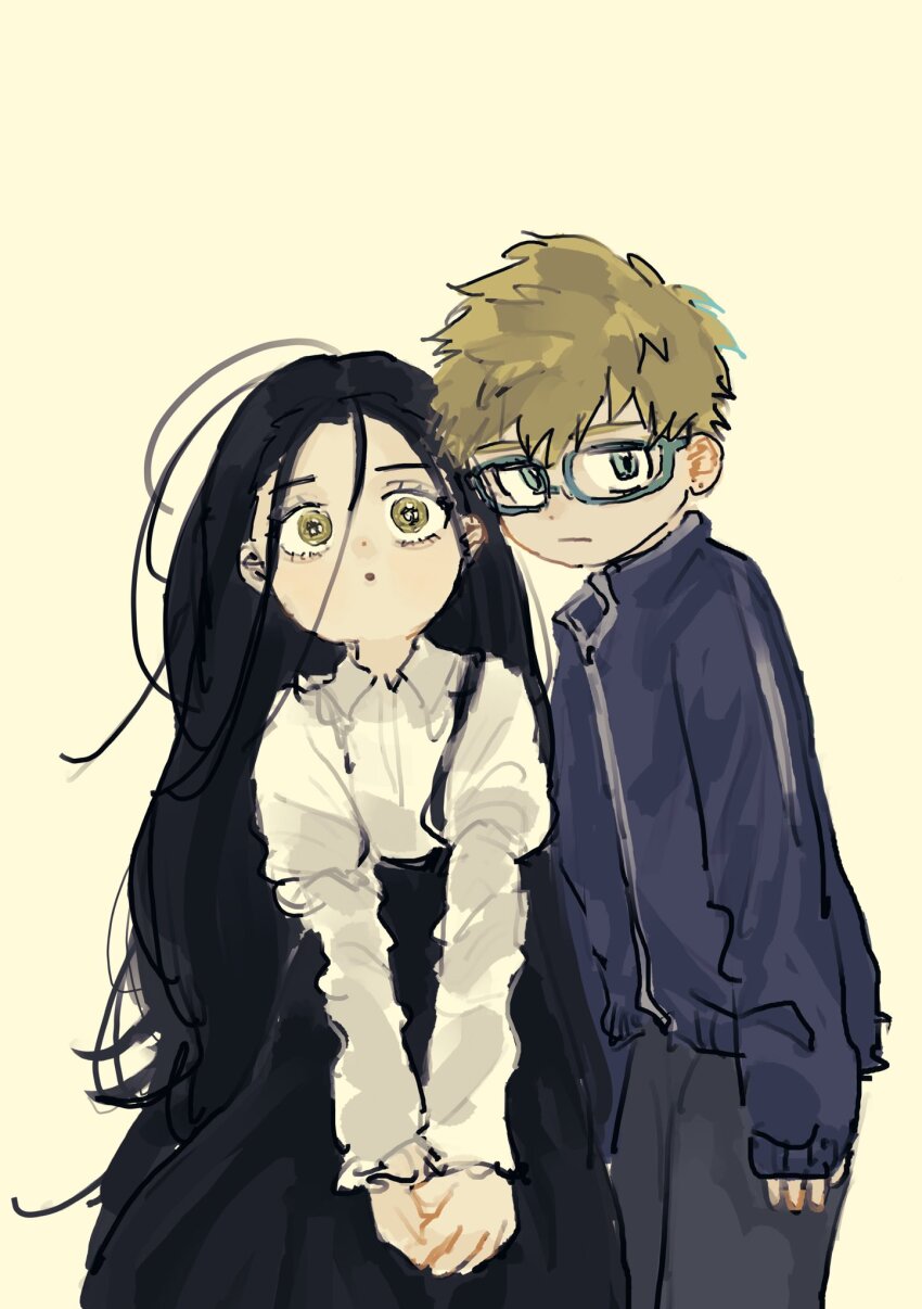 1180ozn, 1boy, 1girl, black_hair, blonde_hair, blue_eyes, blue_jacket, couple