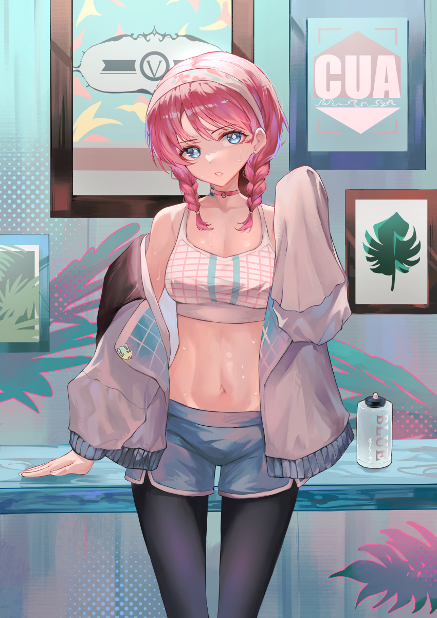 1girl, absurdres, arknights, bare_shoulders, black_pantyhose, blue_eyes, blue_poison_(arknights), blue_poison_(shoal_beat)_(arknights)