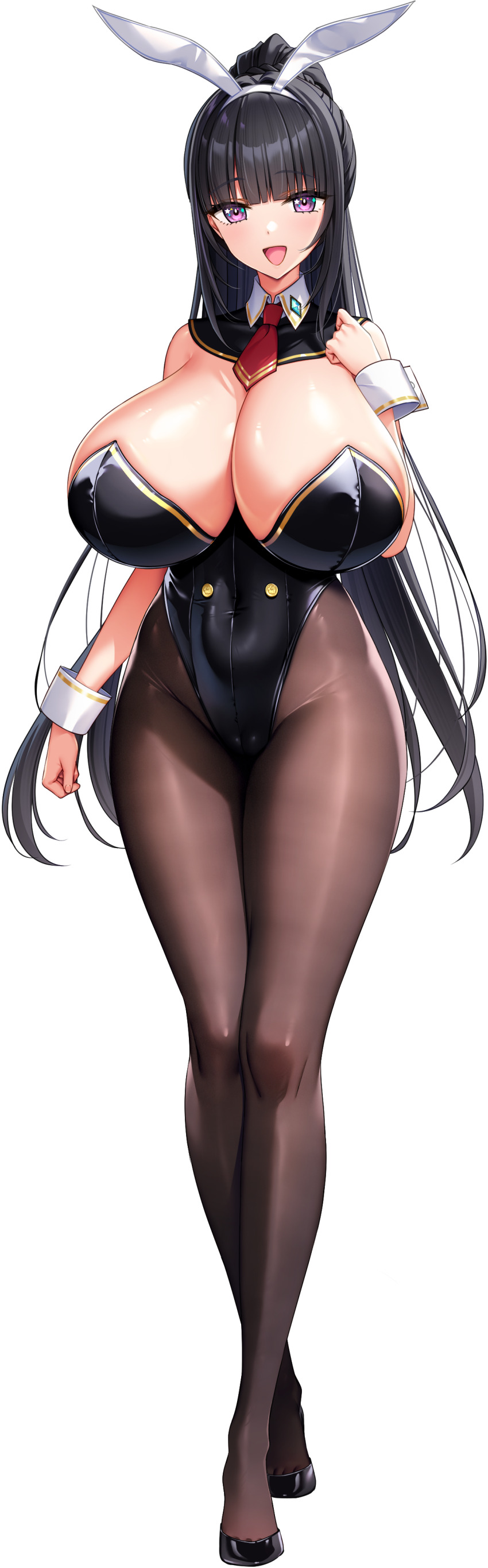 1girl, :d, absurdres, animal_ear_hairband, animal_ears, arm_at_side, arm_up, black_hair