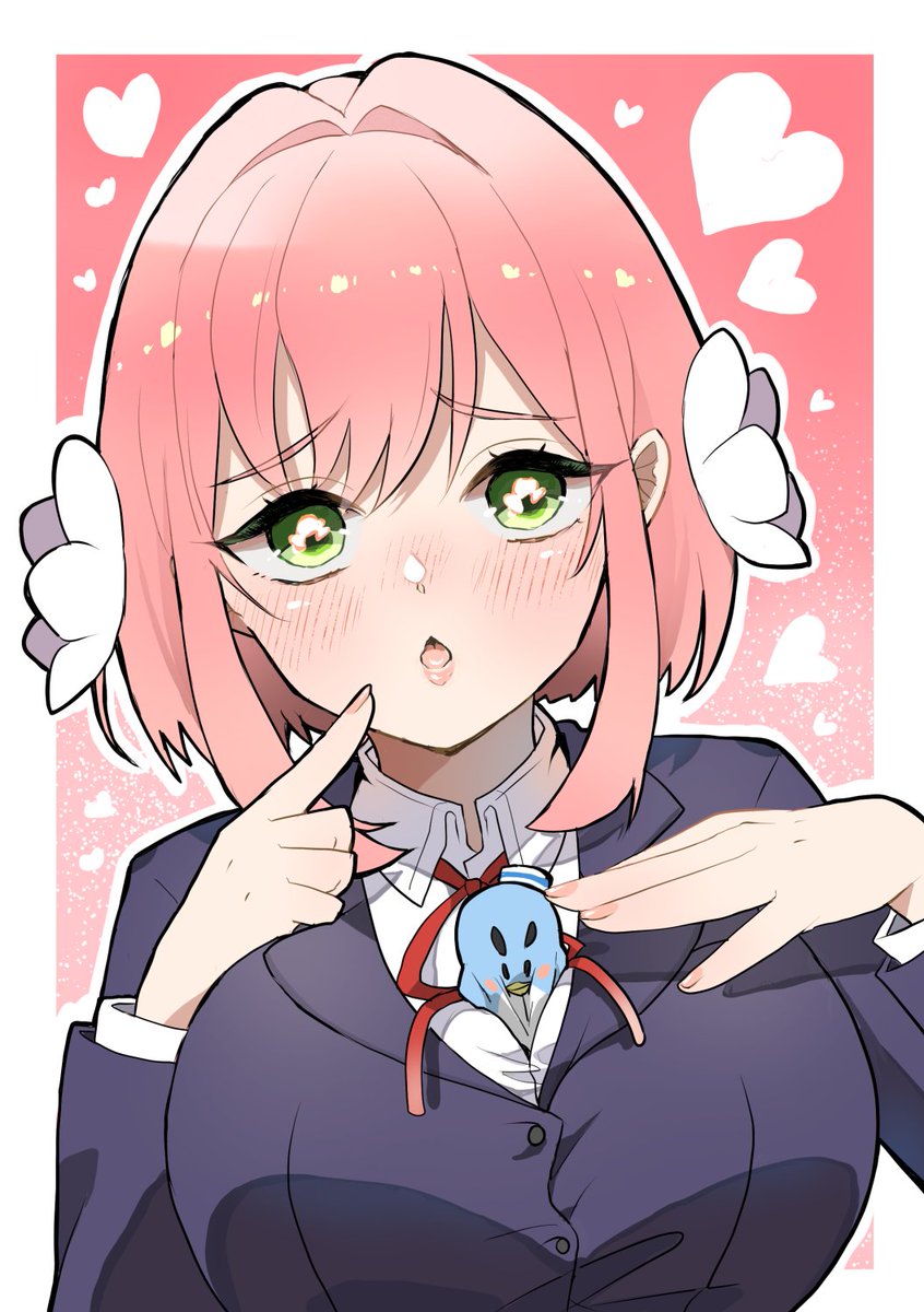 1girl, armband, border, breasts, chacha_kamimaru, green_armband, green_eyes, hanazono_hakari