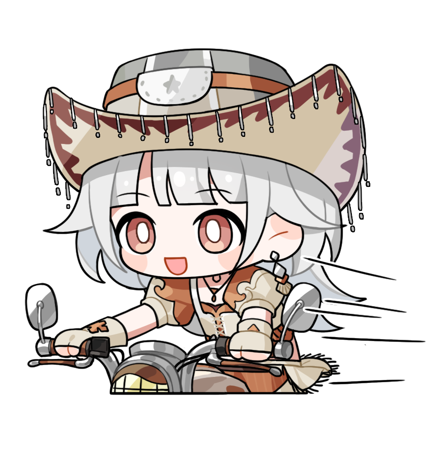 1girl, adventure_ride_(infinity_nikki), artist_request, blunt_bangs, blush_stickers, bright_pupils, brown_eyes, brown_gloves