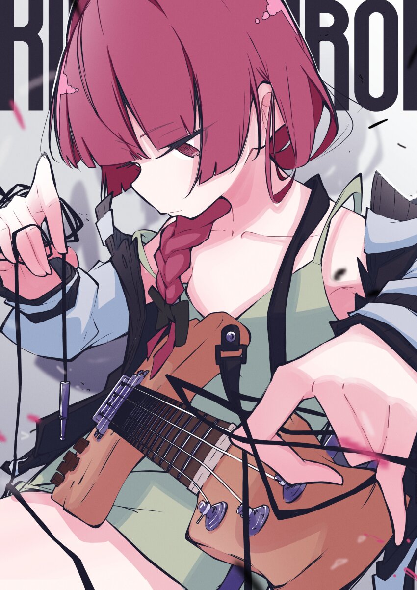 1girl, absurdres, aomoringo, armpits, bass_guitar, bocchi_the_rock!, character_name, collarbone