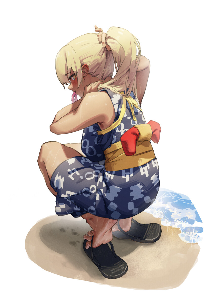 1girl, absurdres, adjusting_hair, ahoge, armpits, artist_request, ass, bare_shoulders