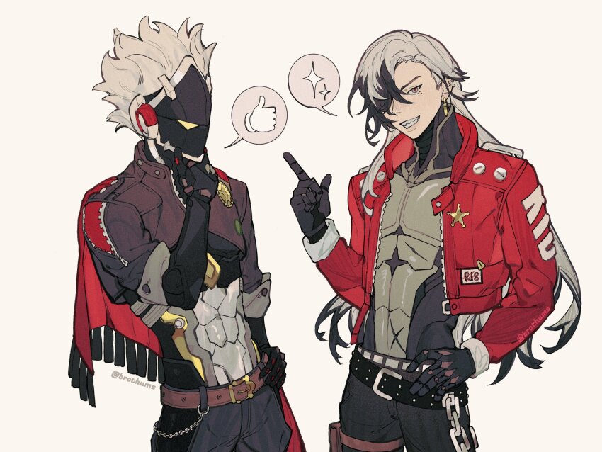 2boys, armor, belt, billy_kid, billy_kid_(cosplay), black_armor, black_belt, black_hair