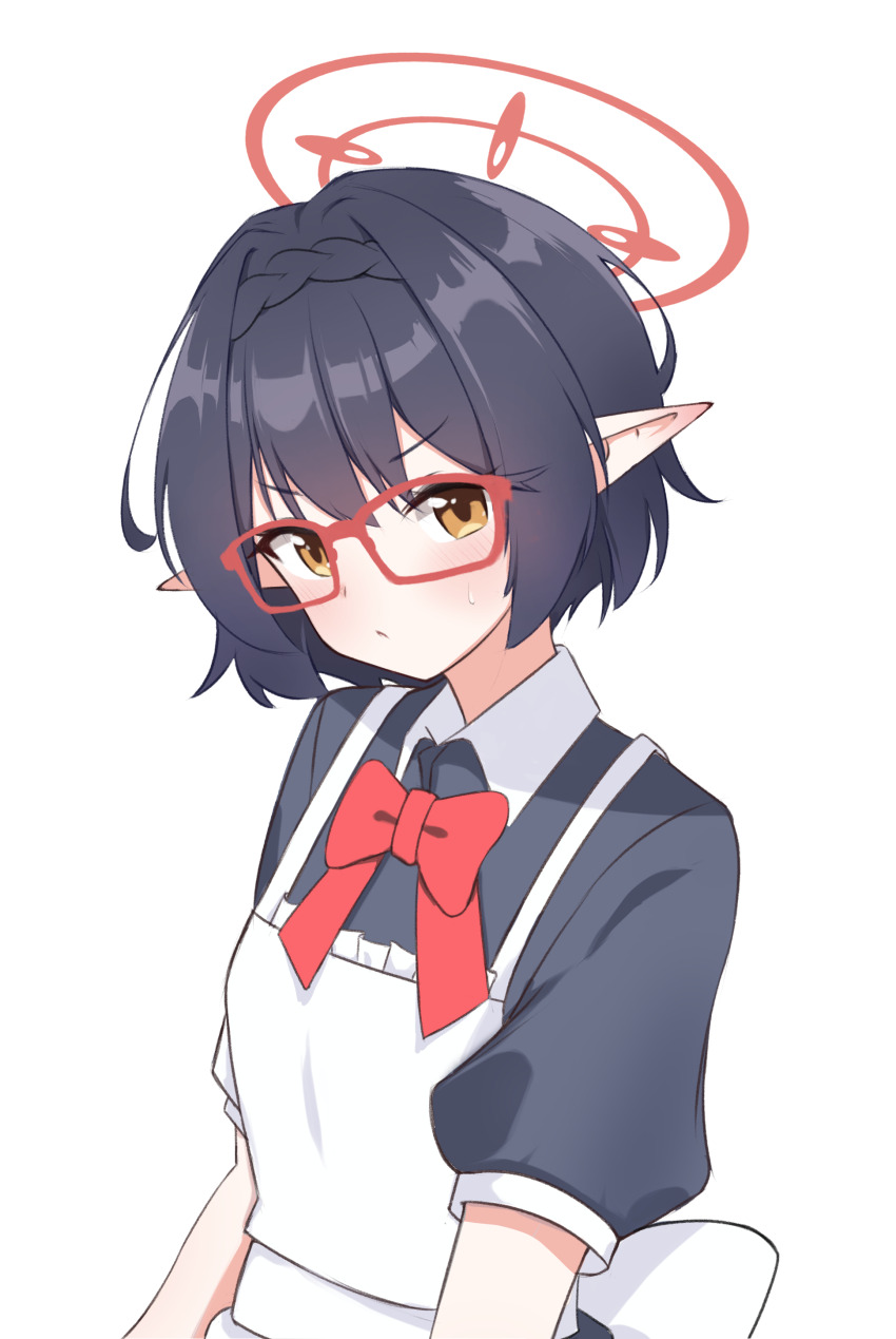 1girl, absurdres, alternate_costume, apron, asagizu, ayane_(blue_archive), black_dress, black_hair