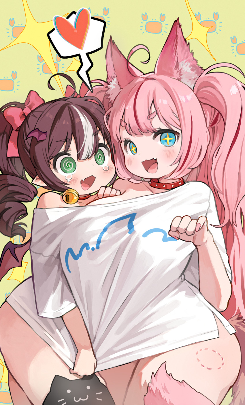 2girls, :3, :d, @_@, absurdres, age_difference, ahoge, animal_ear_fluff