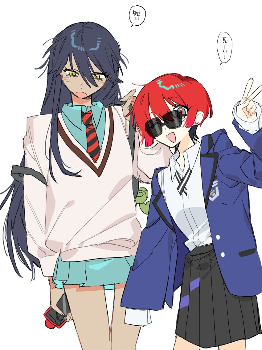 2girls, amate_yuzuriha, aqua_eyes, black_hair, collared_shirt, cosplay, costume_switch, gundam