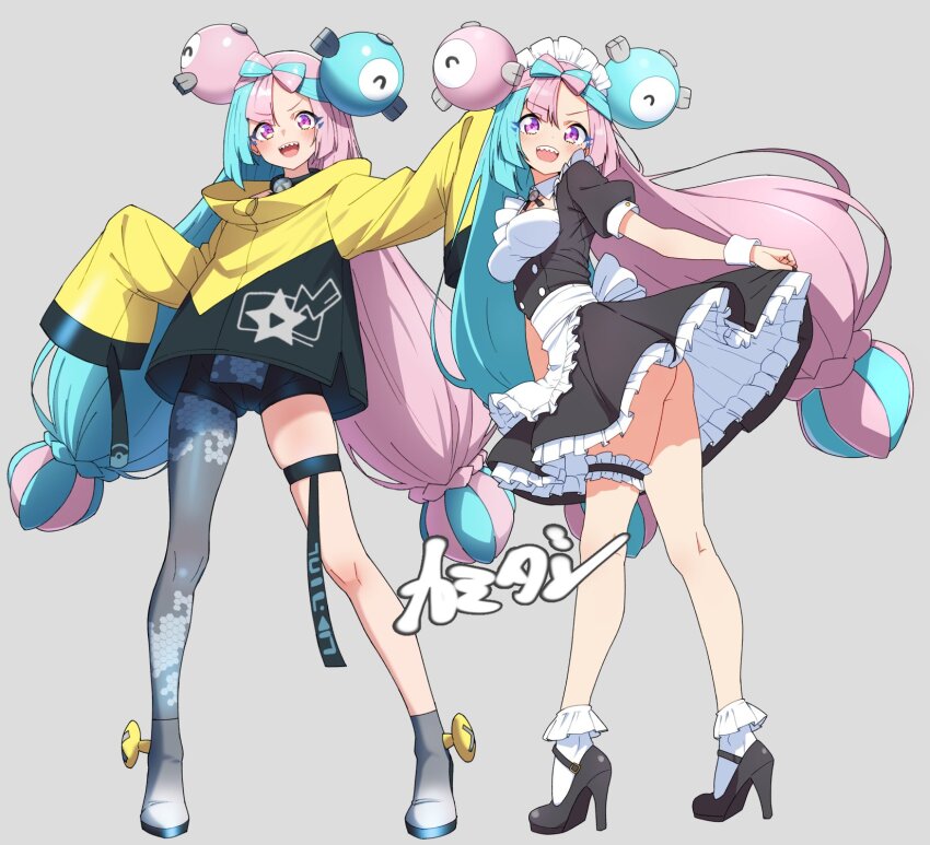 1girl, apron, black_dress, black_ribbon, black_shoes, blue_hair, blue_light, blush