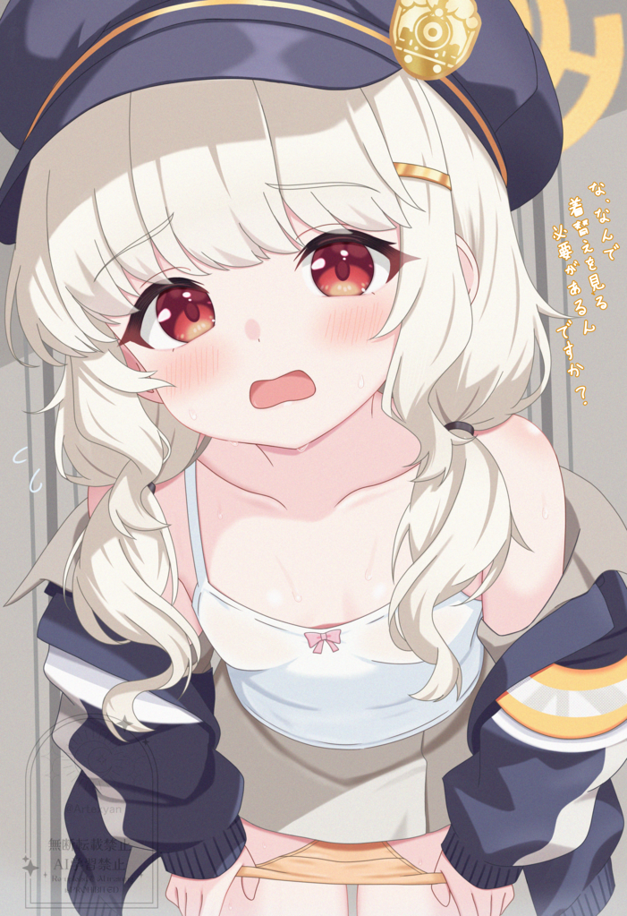 1girl, aoba_(blue_archive), artexyan, black_hat, blonde_hair, blue_archive, blush, bow