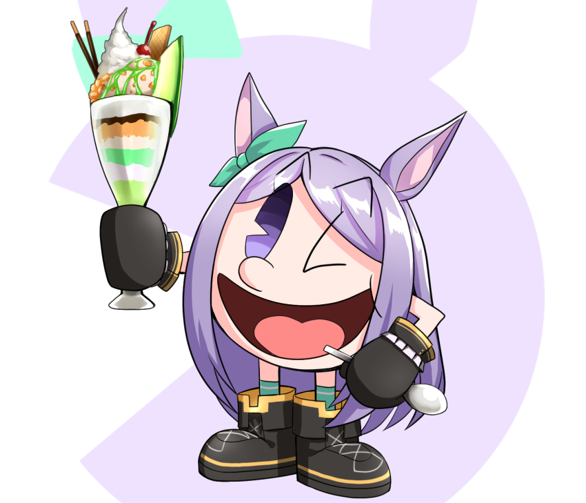 1girl, ;d, animal_ears, black_gloves, boots, food, gloves, green_socks