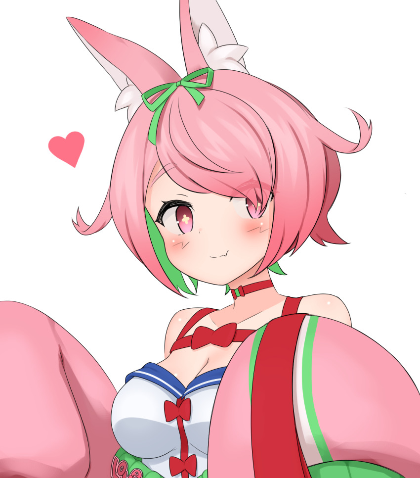 1girl, animal_ear_fluff, animal_ears, azuchi_momo, azuchi_momo_(1st_costume), bare_shoulders, blush, bow
