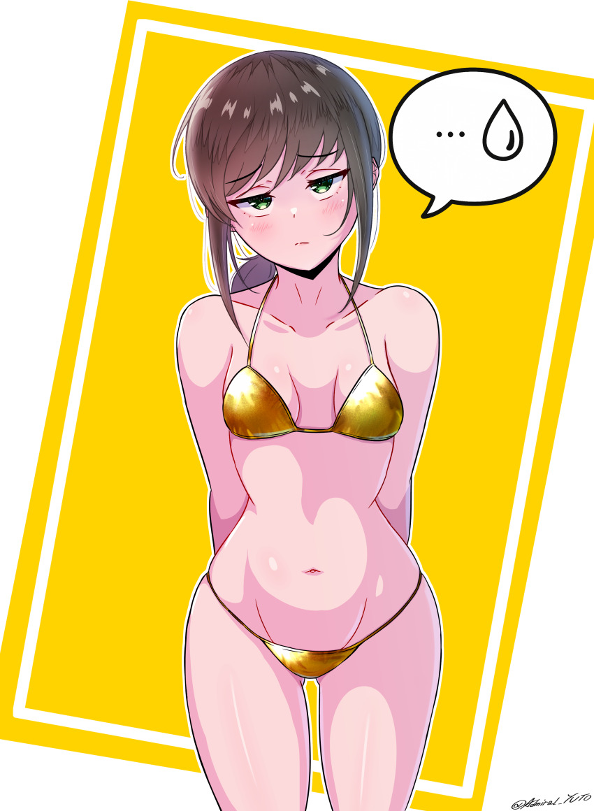 ..., 1girl, absurdres, alternate_costume, bikini, breasts, brown_hair, fubuki_(kancolle)