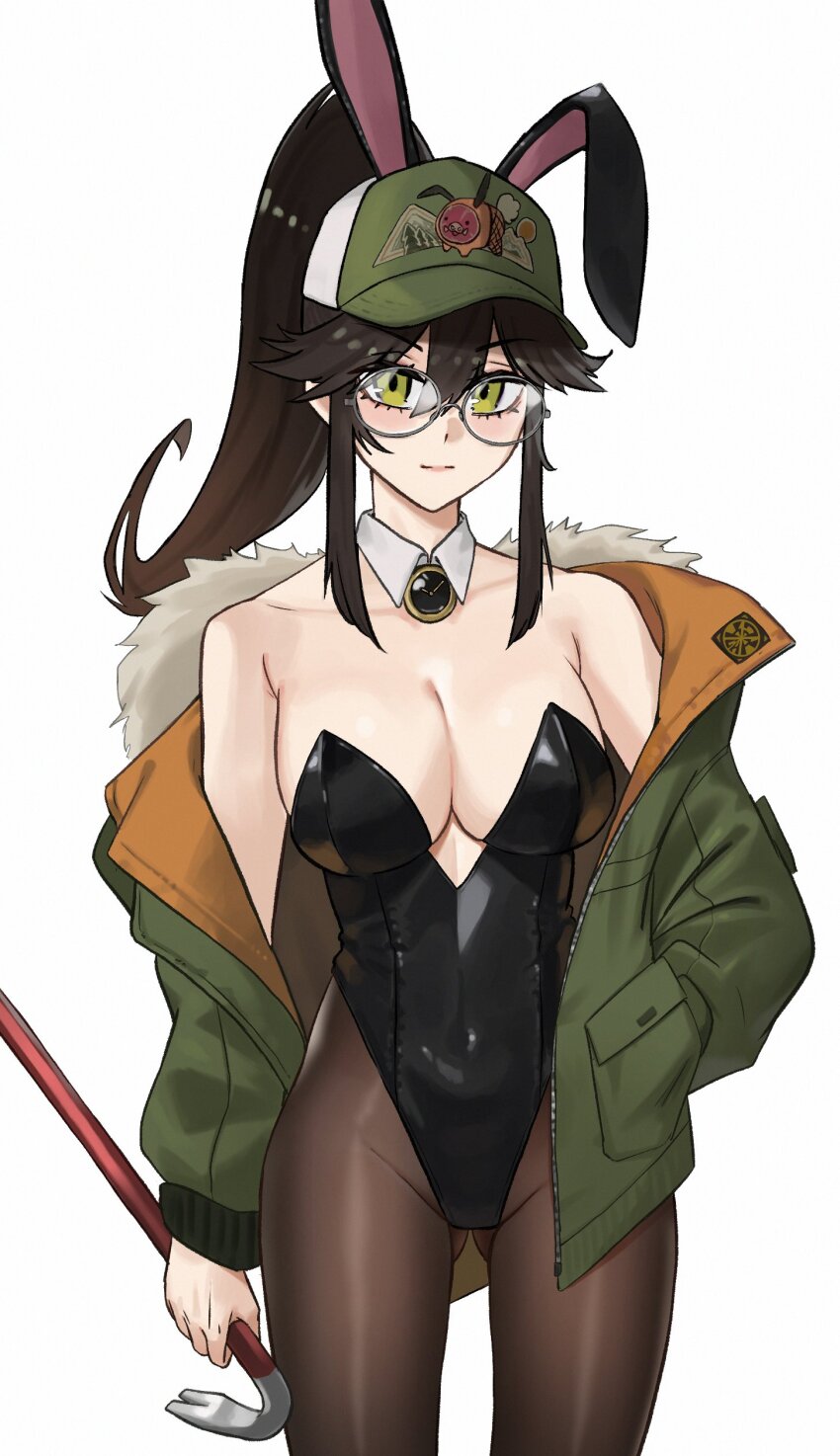 1girl, absurdres, animal_ears, armpit_crease, bare_shoulders, baseball_cap, blush, breasts