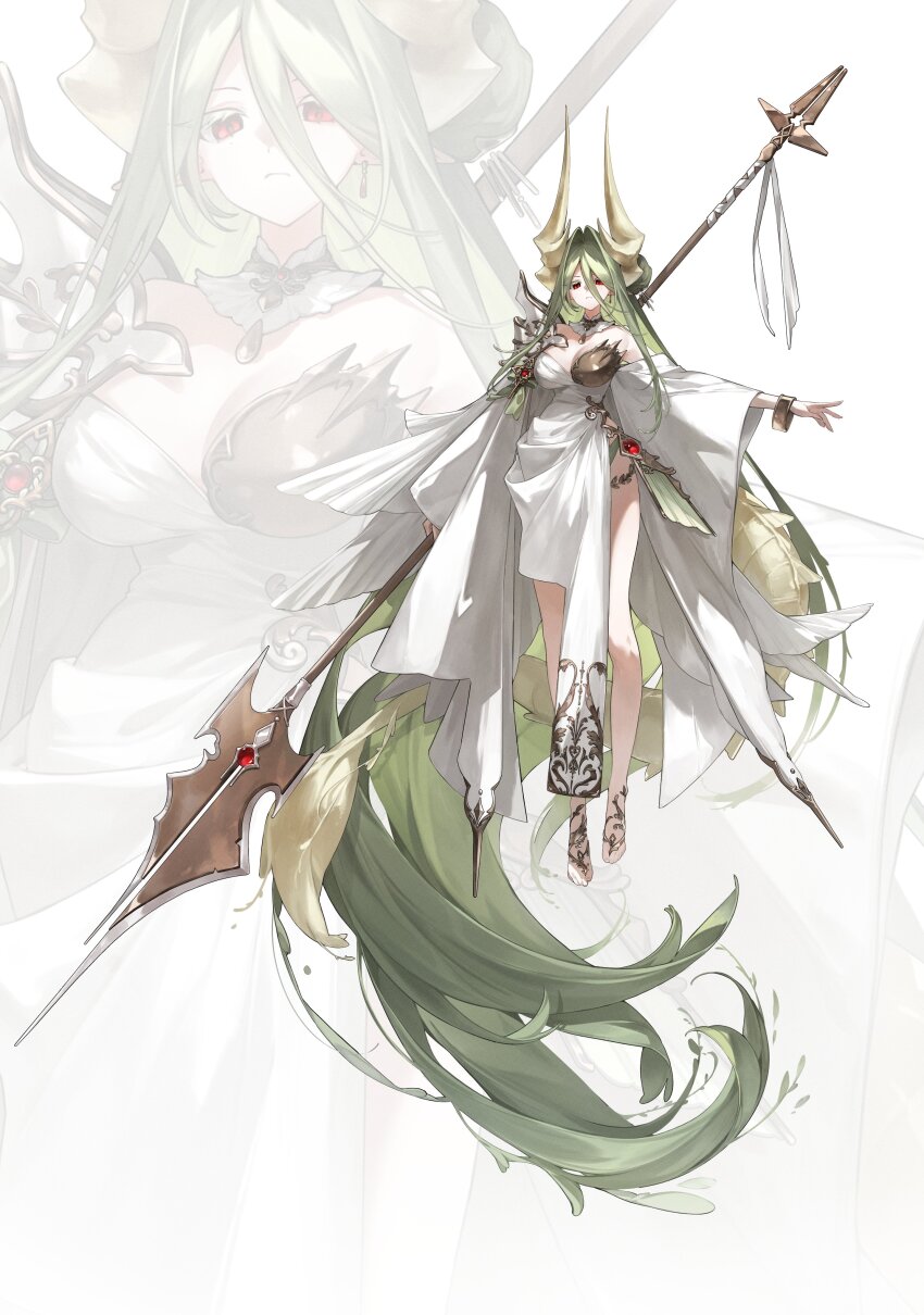 1girl, absurdly_long_hair, absurdres, asymmetrical_dress, bracelet, breasts, closed_mouth, commentary