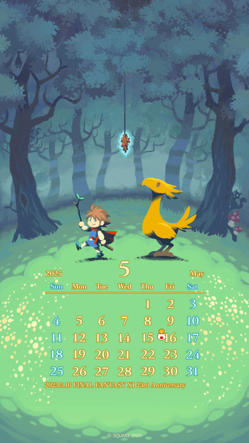 1boy, absurdres, bartz_klauser, boco, brown_hair, calendar_(medium), cape, chocobo