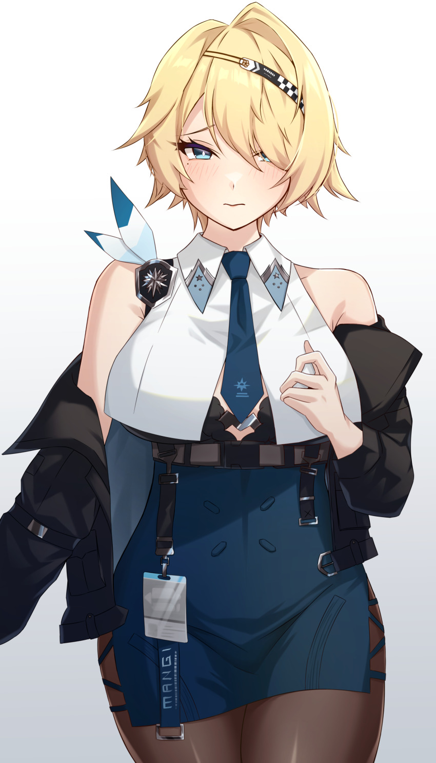 1girl, absurdres, between_breasts, blue_necktie, blue_skirt, breasts, girls'_frontline, girls'_frontline_2:_exilium