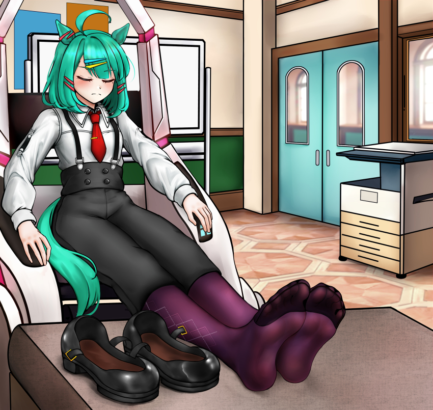 1girl, absurdres, animal_ears, blue_hair, bunny_211, closed_eyes, feet, highres
