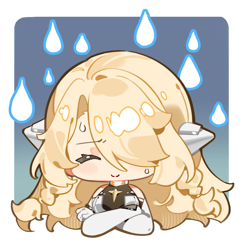 1girl, angelus_(neural_cloud), artist_request, blonde_hair, chibi, chibi_only, chinese_commentary, closed_eyes