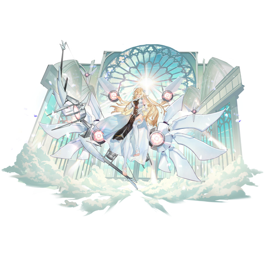 1girl, angelus_(neural_cloud), artist_request, bare_shoulders, blonde_hair, bow, braid, chinese_commentary