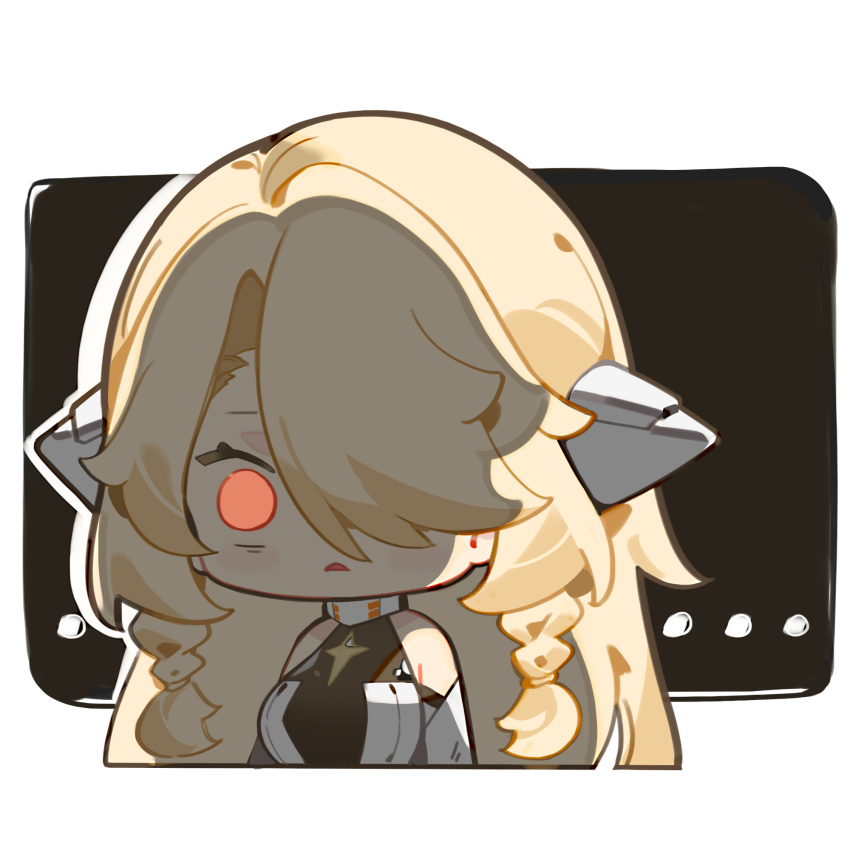 ..., 1girl, :<, angelus_(neural_cloud), artist_request, blank_stare, blonde_hair, chibi