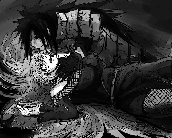 1boy, 1girl, breasts, dress, gloves, harakara12, large_breasts, lipstick