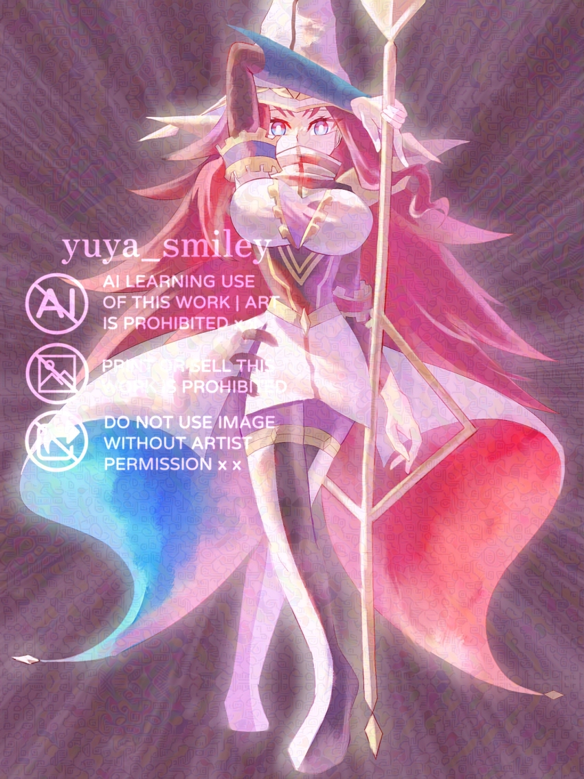 1girl, absurdres, adversarial_noise, beyond_the_pendulum, blue_eyes, breasts, dress, duel_monster