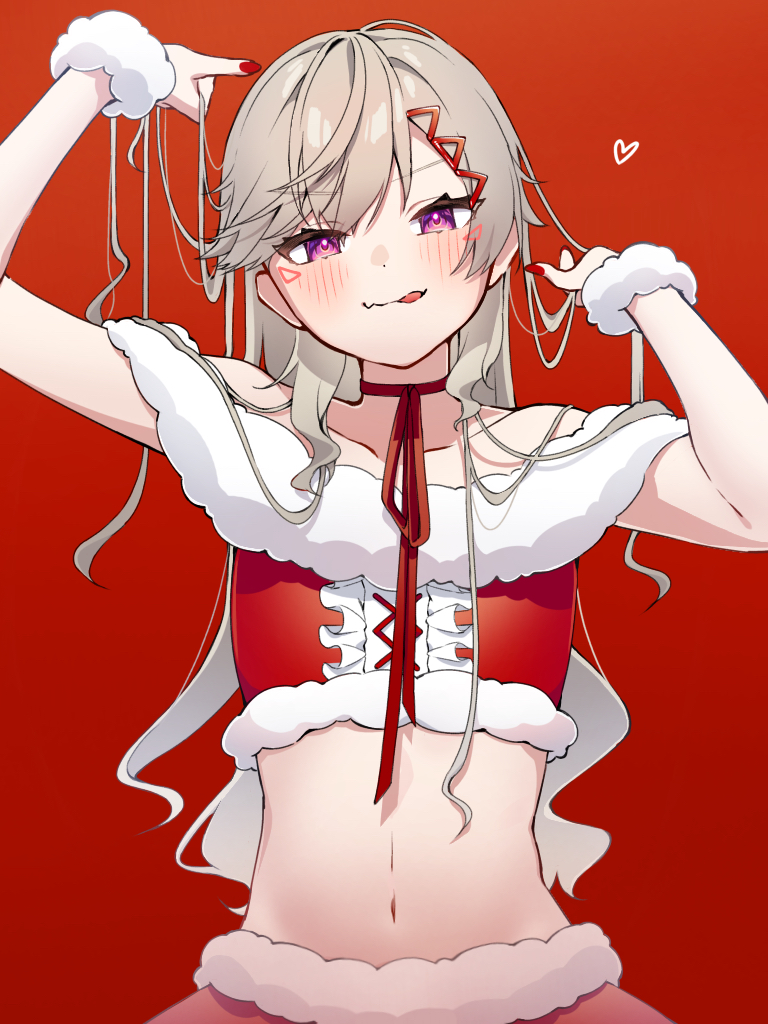 1girl, alternate_costume, bare_shoulders, blonde_hair, blush, collarbone, crop_top, facial_mark