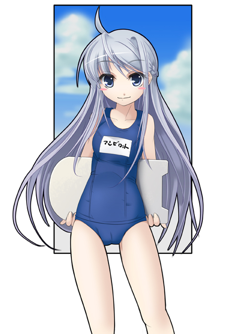 00s, 1girl, ahoge, anzelotte, blue_eyes, blush_stickers, cameltoe, female_focus