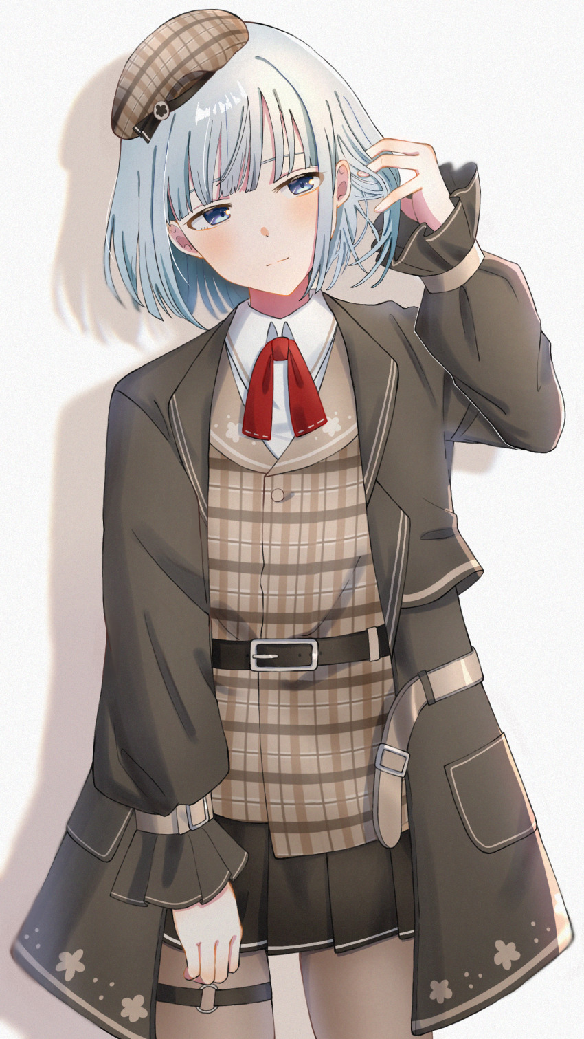 1girl, absurdres, aose_(aose_pp), belt, beret, black_belt, black_coat, black_skirt