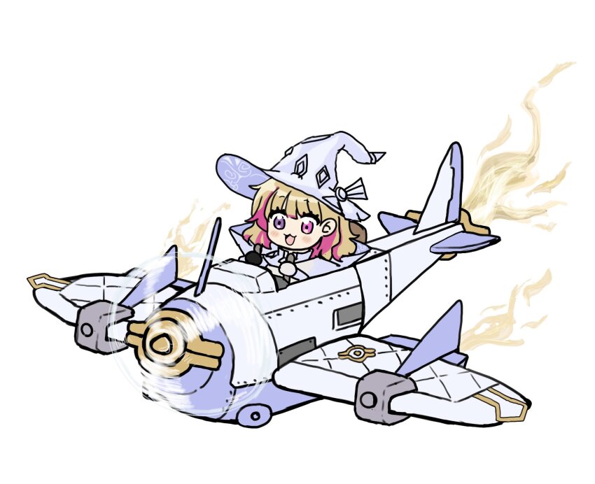 1girl, aircraft, airplane, blonde_hair, chibi, diabellze_the_original_sinkeeper, duel_monster, flying