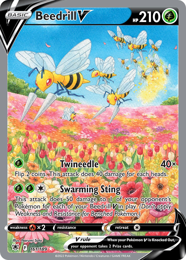 animal_focus, antennae, artist_name, beedrill, blue_sky, bug, card_(medium), character_name
