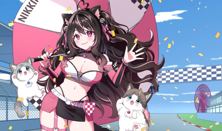 1girl, absurdres, ahoge, animal_ear_fluff, animal_ears, bare_shoulders, bell, belt