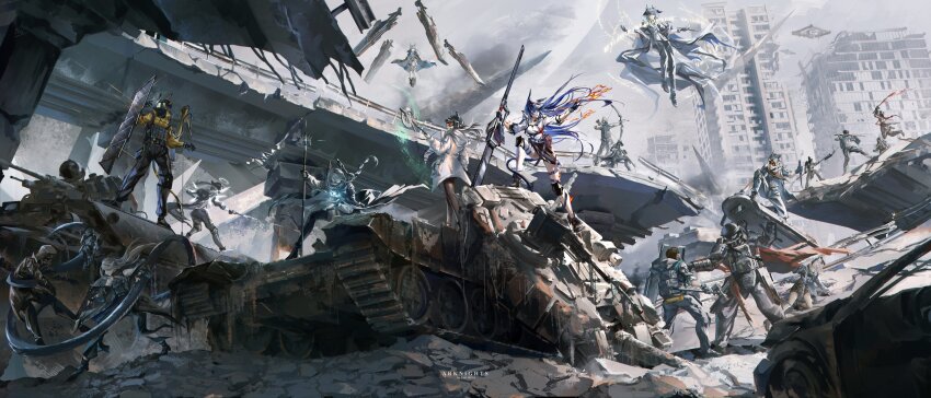 6+boys, 6+girls, absurdres, ace_(arknights), animal_ears, arknights, battle, black_jacket