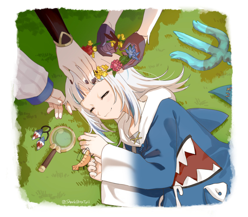 4girls, :3, animal_costume, animal_hood, black_nails, blue_eyes, blue_hair, blunt_bangs