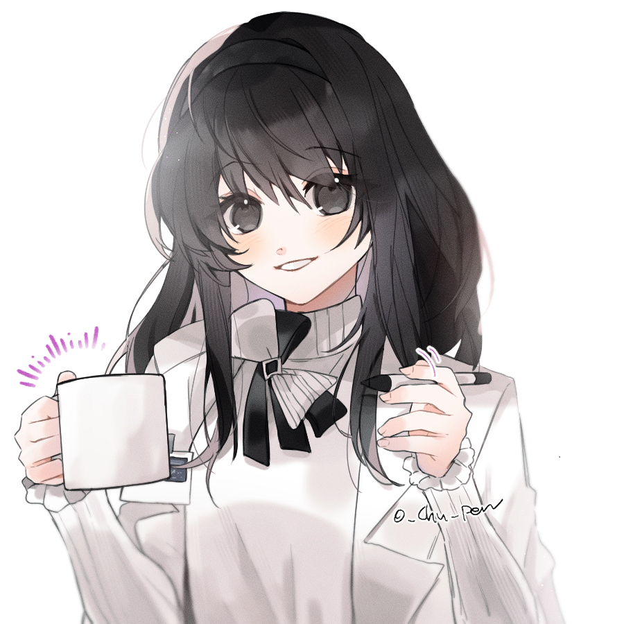 1girl, :d, arknights, black_eyes, black_hair, black_hairband, blush, commentary_request