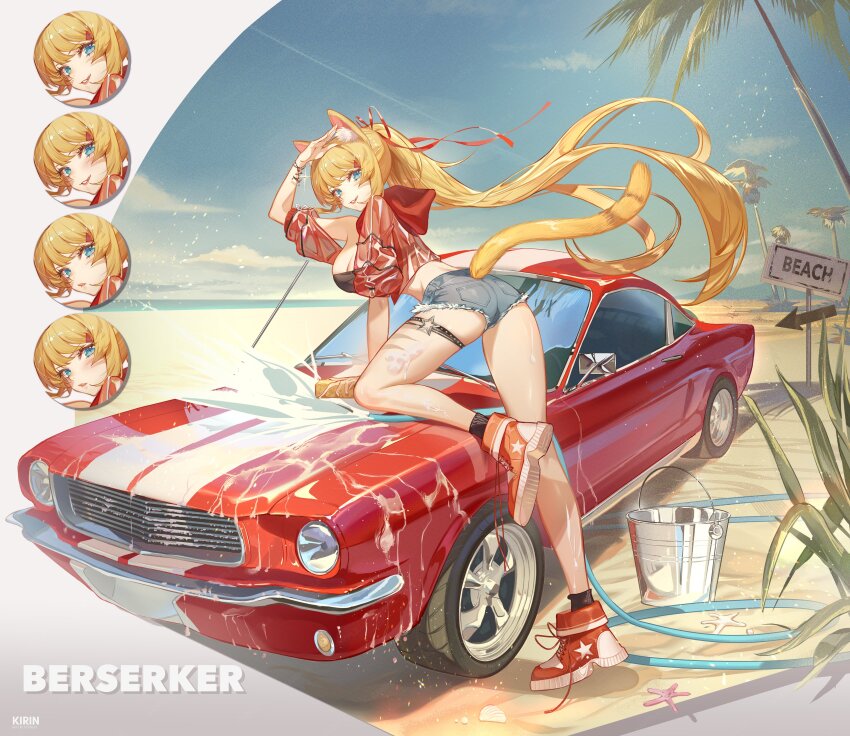 1girl, absurdres, animal_ear_fluff, animal_ears, arrow_(symbol), artist_name, beach, bikini