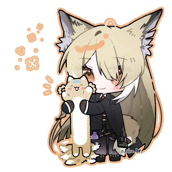 1girl, animal, animal_ears, animalization, arknights, black_coat, black_jacket, black_pants