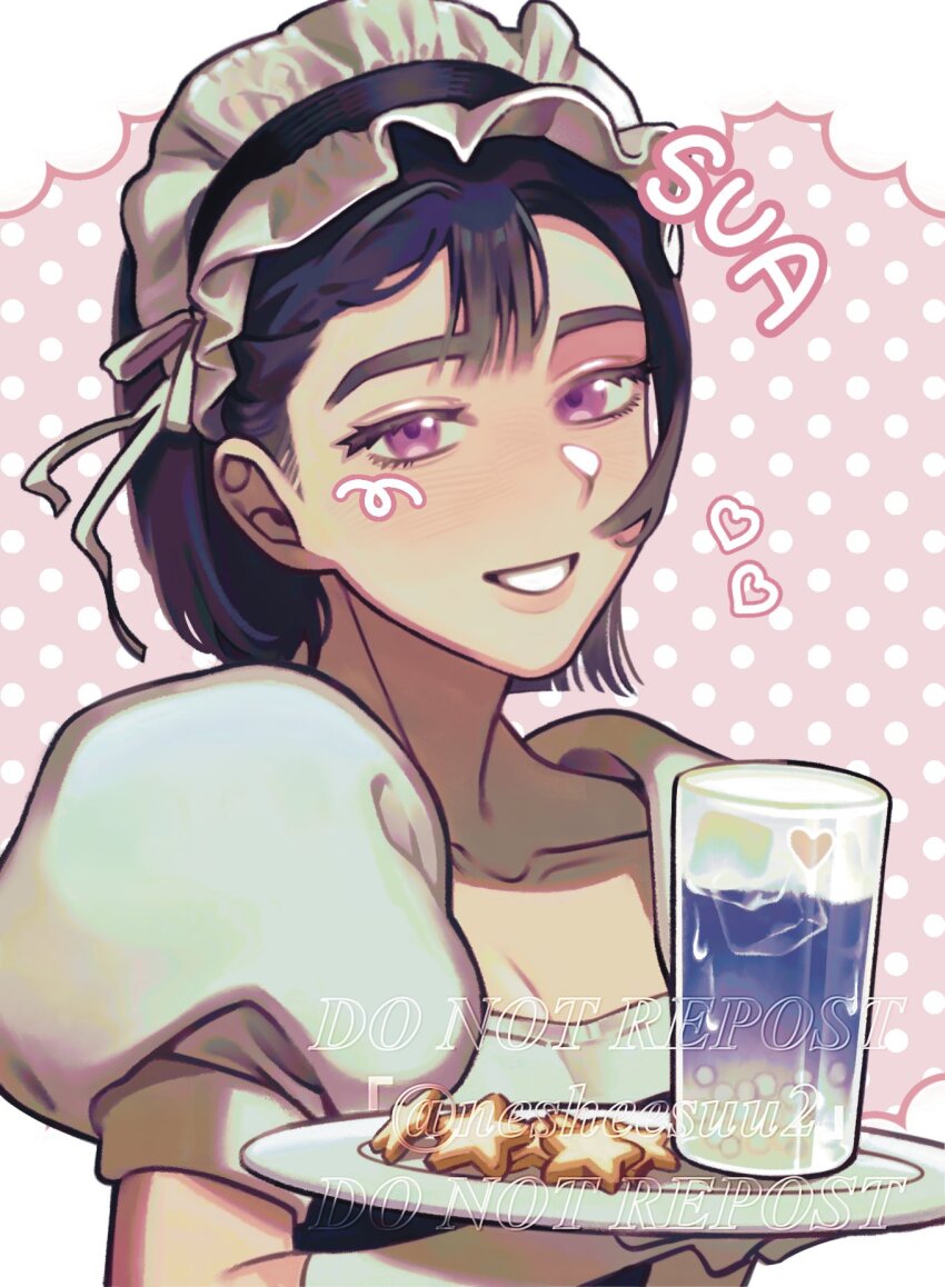 1girl, alien_stage, black_hair, character_name, commentary, cookie, drink, english_commentary