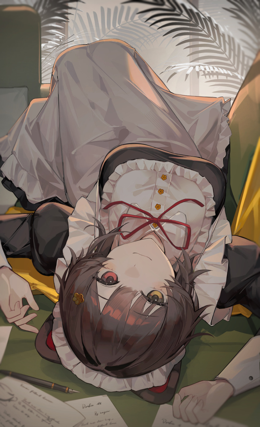 1girl, :3, absurdres, animal_ears, apron, bib_collar, black_dress, breasts