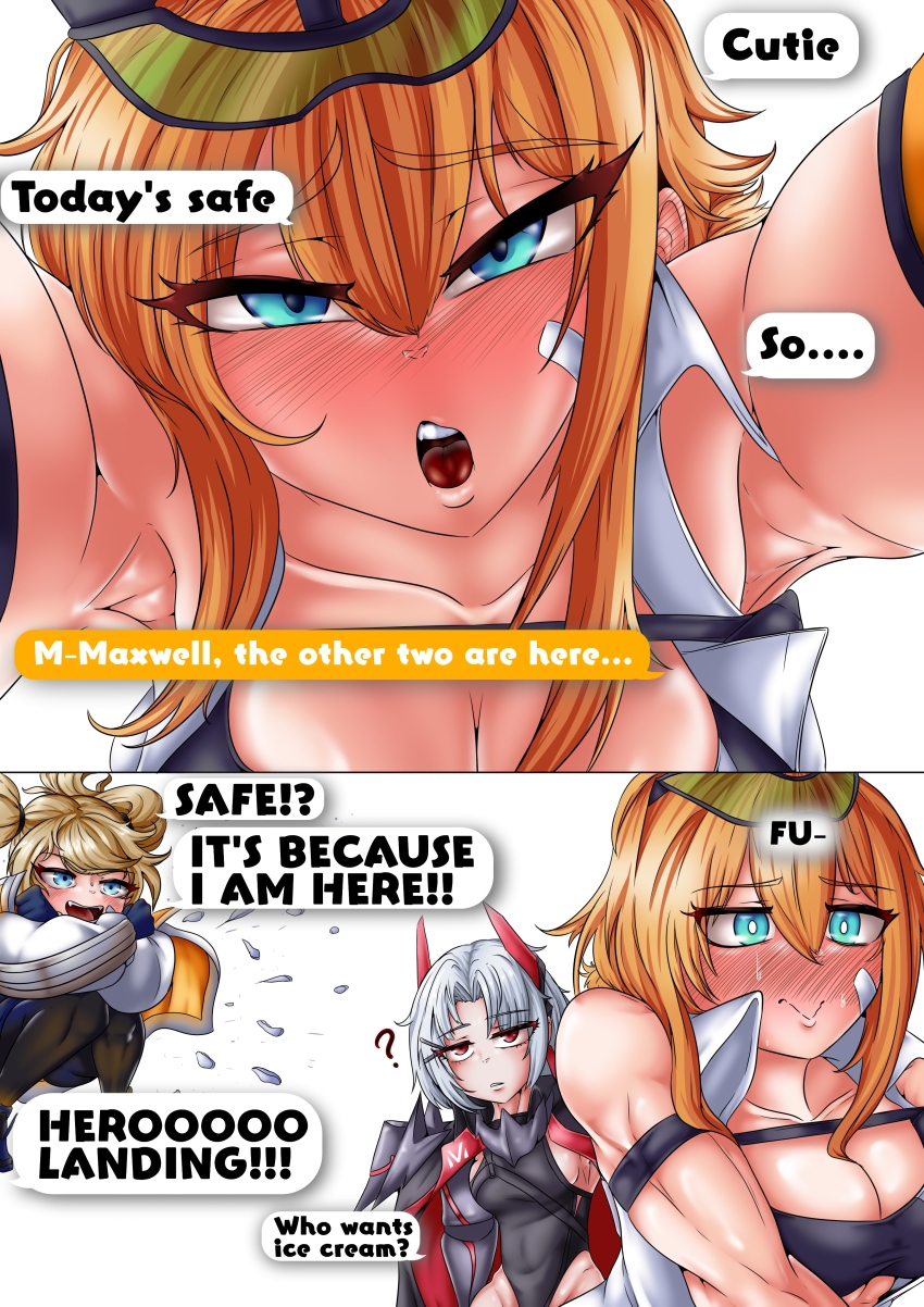 3girls, ?, absurdres, armband, armor, autodefenestration, bandage_on_face, bandages