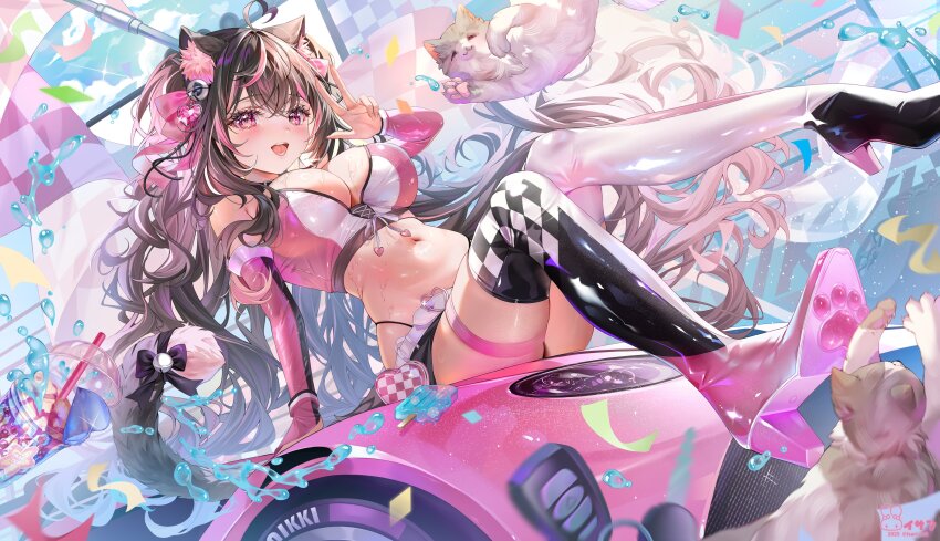 1girl, absurdres, ahoge, animal_ear_fluff, animal_ears, bell, belt, black_boots