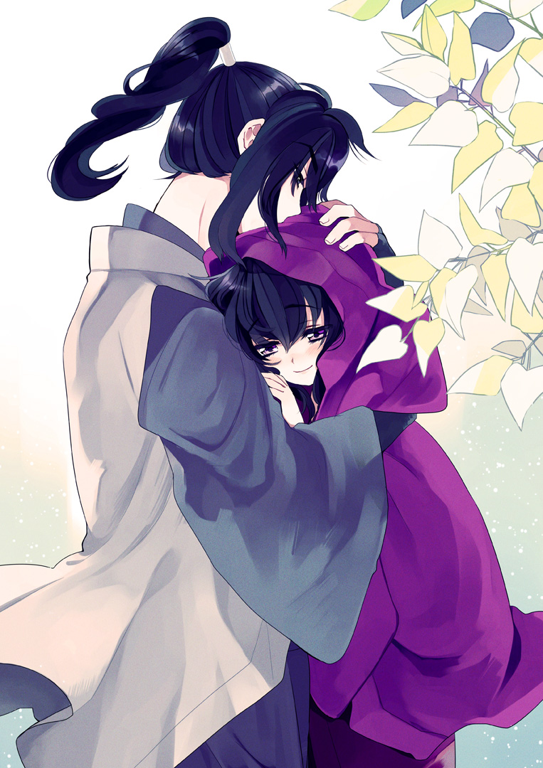 00s, 1boy, 1girl, amezawa_koma, basilisk_(manga), black_hair, blush, couple