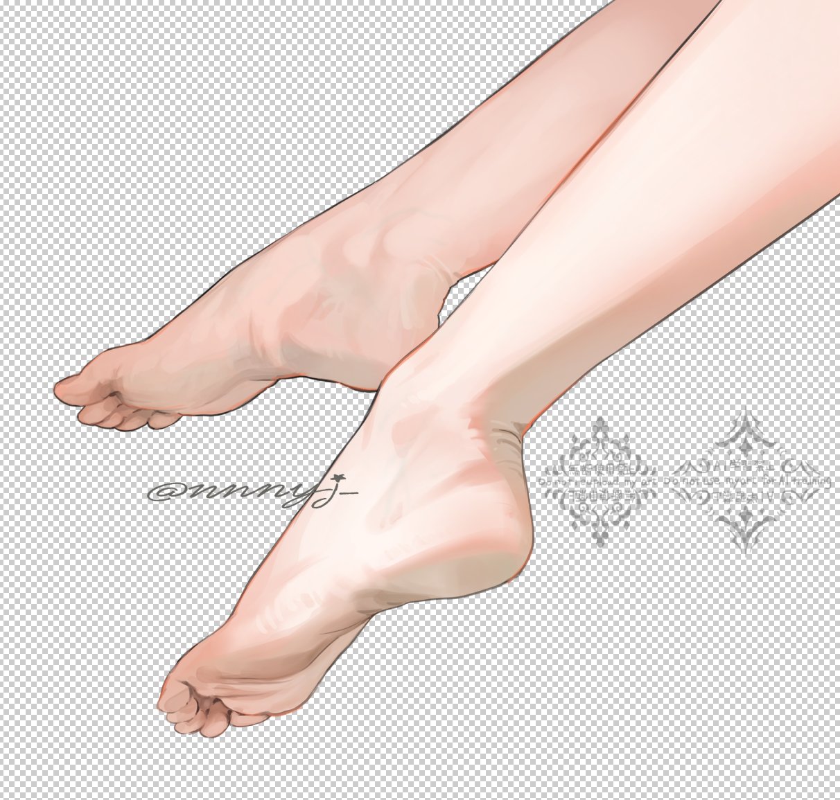 1girl, artist_name, barefoot, feet, feet_only, foot_focus, grey_background, grid_background, nnnyj, original, signature, soles, solo, toes, twitter_username, watermark