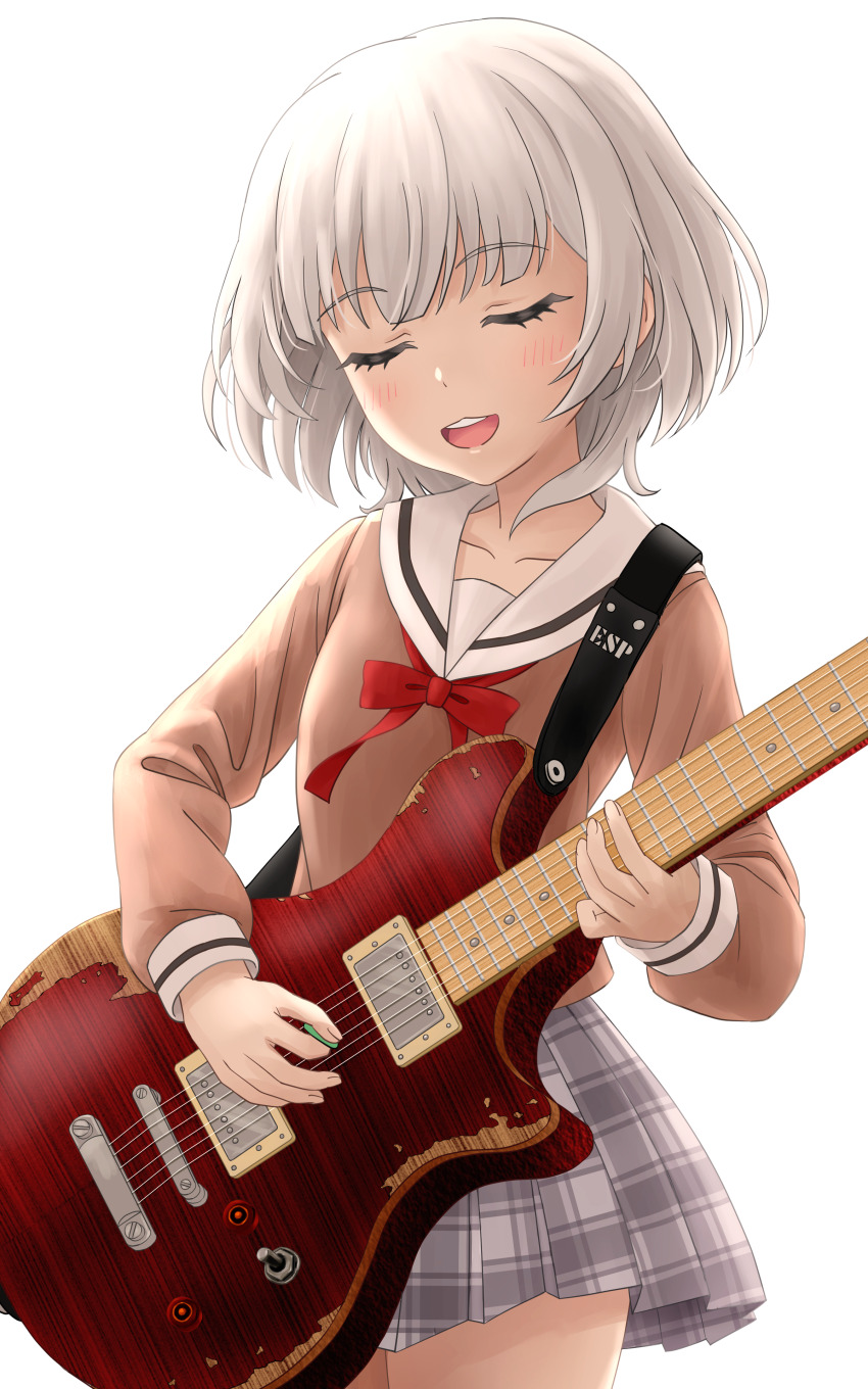 1girl, absurdres, bang_dream!, bang_dream!_it's_mygo!!!!!, closed_eyes, commentary_request, cowboy_shot, electric_guitar