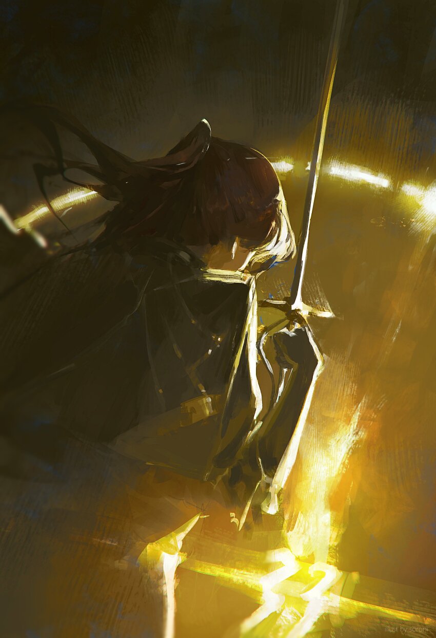 1girl, absurdres, artist_name, brown_hair, clair_obscur:_expedition_33, coat, english_text, from_behind